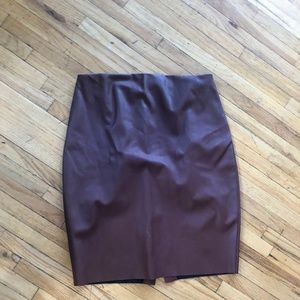 Tan/Brown Faux Leather Pencil Skirt, Size 8